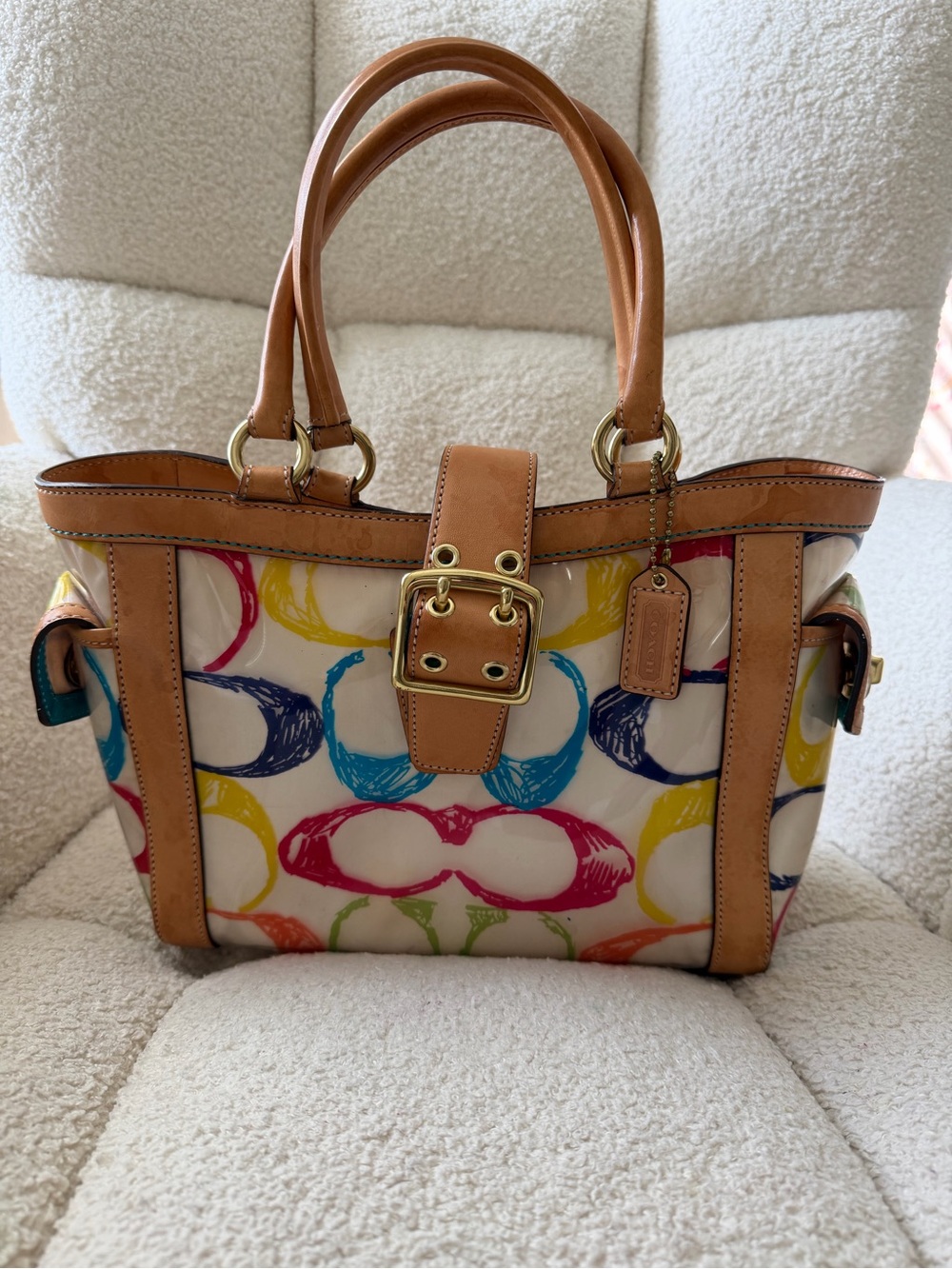 Vintage Coach Multicolor Signature Leather Trim Tote